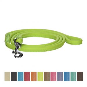 dogline round genuine leather dog leash green